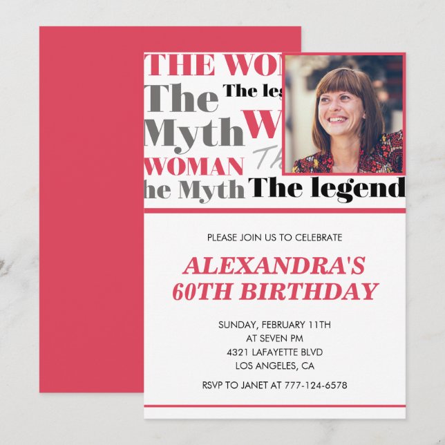 Funny 60th birthday invitation Photo Myth Legend (Front/Back)