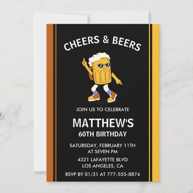 Funny 60th birthday invitations Cheers and Beers (Front)