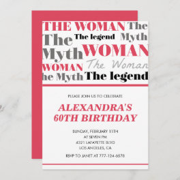 Funny 60th birthday invitations her Myth Legend