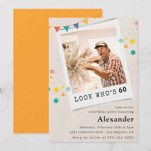 Funny 60th birthday invitations Men Fun Photo (Front/Back)