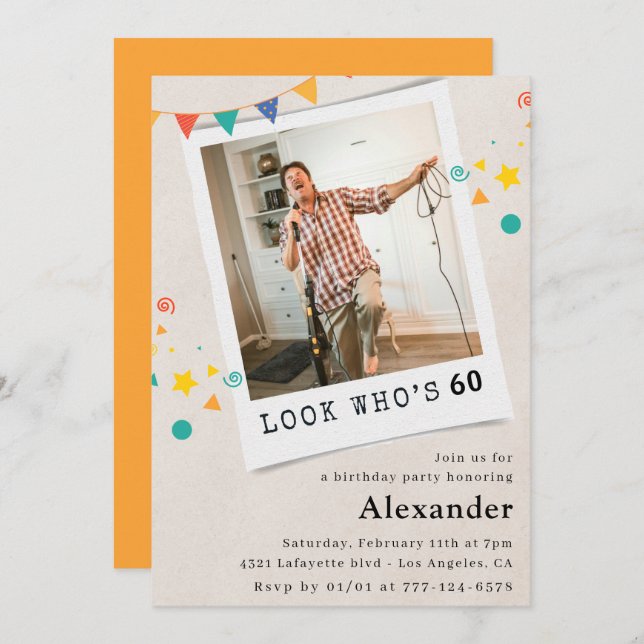 Funny 60th birthday invitations Men Fun Photo (Front/Back)