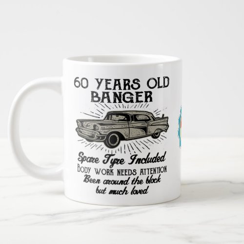 Funny 60th Birthday Retro Car Banger Add Name Date Giant Coffee Mug