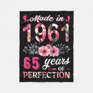 Funny 65 Years Old Made In 1961 Floral 65th Birthd Fleece Blanket