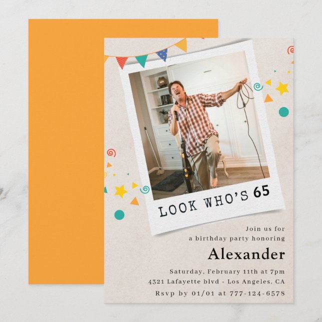 Funny 65th birthday invitations Men Fun Photo (Front/Back)