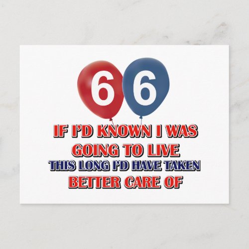 Funny 66 year old birthday gift postcard