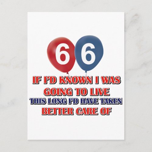 Funny 66 year old birthday gift postcard