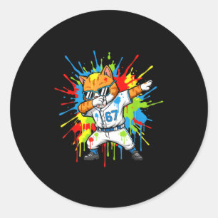 Funny 67 Baseball Dabbing Cat 6 7 Dripng Ice Cream Classic Round Sticker