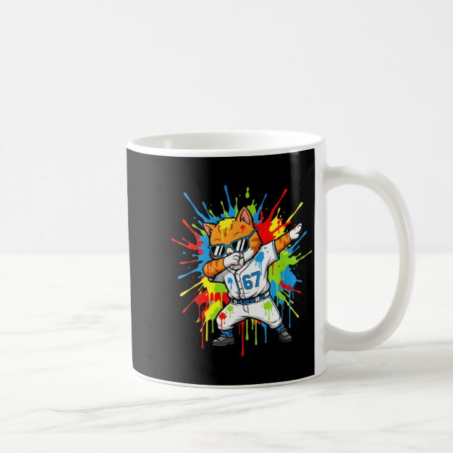 Funny 67 Baseball Dabbing Cat 6 7 Dripng Ice Cream Coffee Mug (Right)