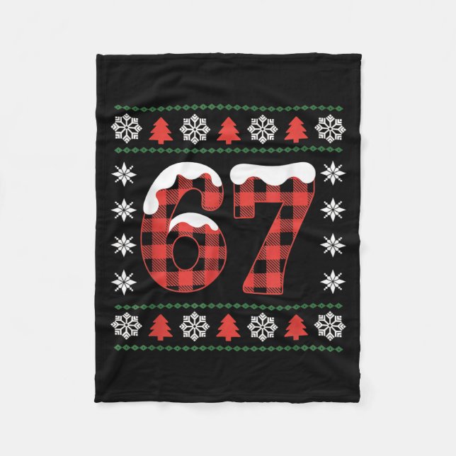Funny 67 Buffalo Plaid Christmas Snow Ugly Sweater Fleece Blanket (Front)