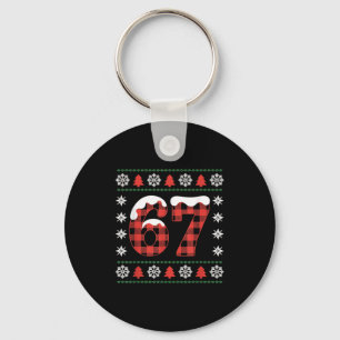 Funny 67 Buffalo Plaid Christmas Snow Ugly Sweater Keychain