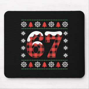 Funny 67 Buffalo Plaid Christmas Snow Ugly Sweater Mouse Pad