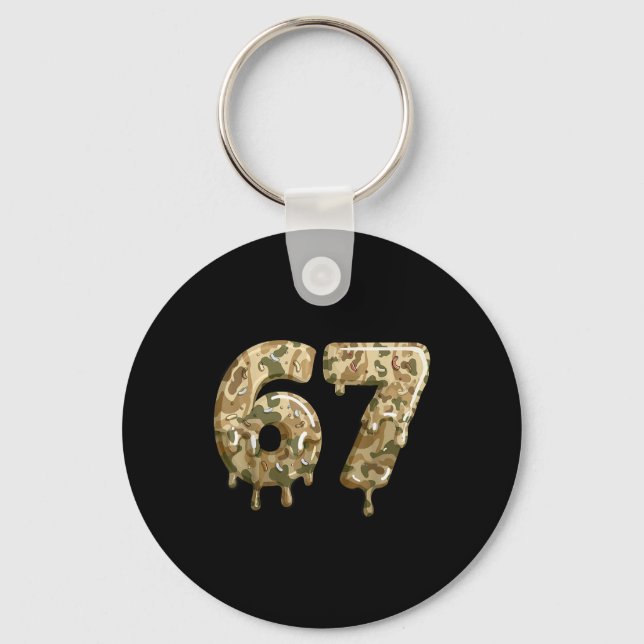 Funny 67 Camo Drip Meme Six Seven Alpha Slang  Keychain (Front)
