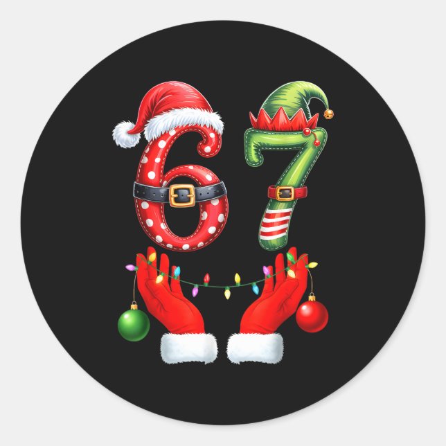 Funny 67 Christmas 6 7 Meme Pajamas Holiday Gen Al Classic Round Sticker (Front)