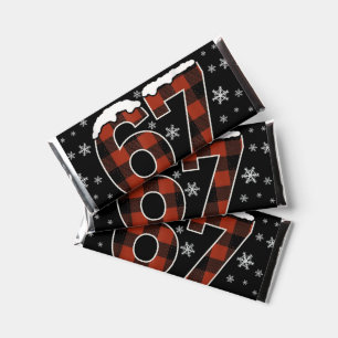 Funny “67” Christmas Meme – Red & Green Plaid Hershey Bar Favors