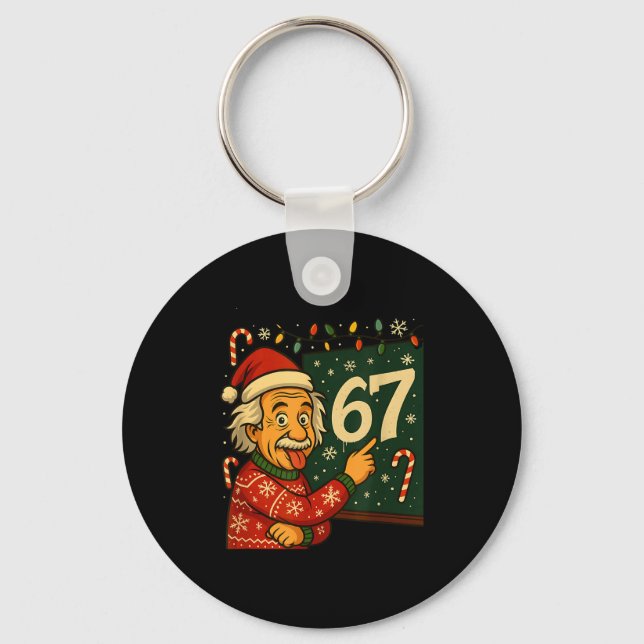 Funny 67 Christmas Sweater Design With Snowflakes  Keychain (Front)
