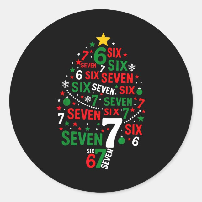 Funny 67 Christmas Tree Six Seven Xmas  Classic Round Sticker (Front)
