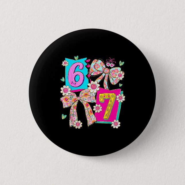 Funny 67 Coquette Bow Design For Girly Aesthetic L Button (Front)