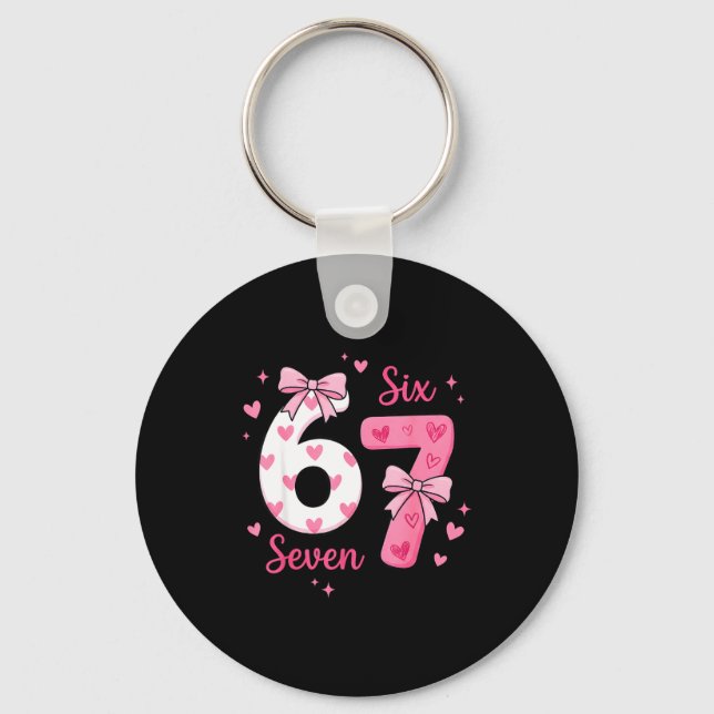 Funny 67 Cute Six Seven Meme Nk Hearts Bow Valenti Keychain (Front)