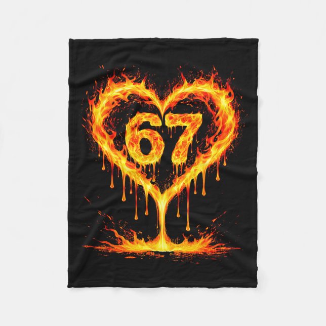 Funny 67 Flames Heart Love Six Seven Meme Celebrat Fleece Blanket (Front)