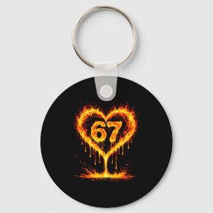 Funny 67 Flames Heart Love Six Seven Meme Celebrat Keychain