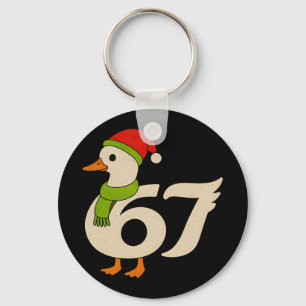 Funny 67 Goose Christmas 6 7 Meme Duck Santa Hat F Keychain