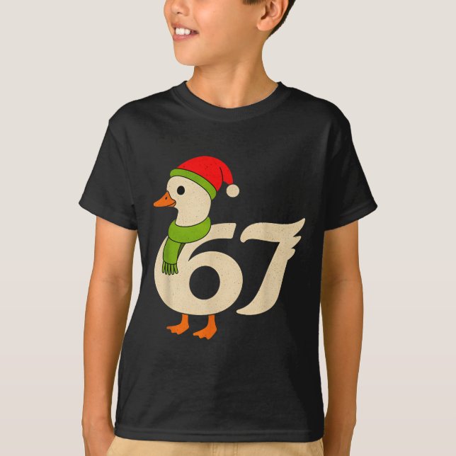 Funny 67 Goose Christmas 6 7 Meme Duck Santa Hat F T-Shirt (Front)