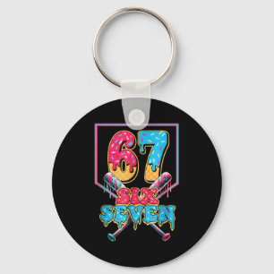 Funny 67 Ice Cream Drip Baseball Six Seven Gift Fo Keychain