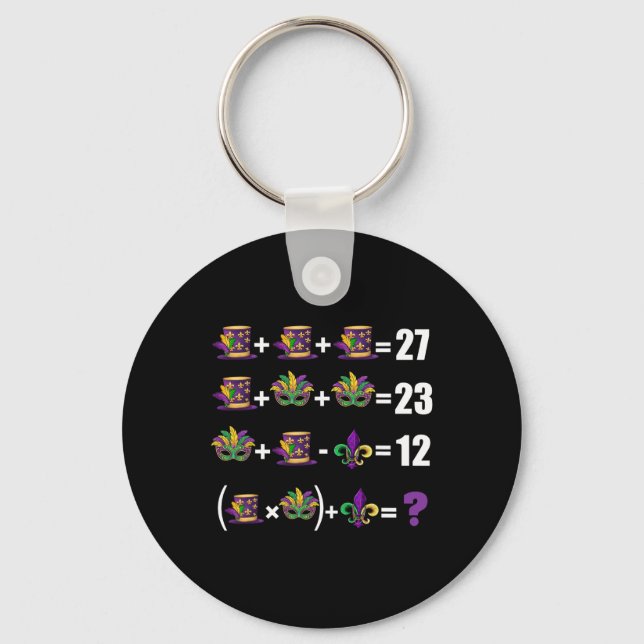 Funny 67 Mardi Gras Masks Jester Beads Math Equati Keychain (Front)