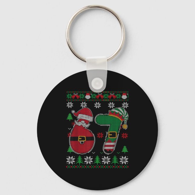 Funny 67 Meme 6 7 Ugly Sweater For Christmas Boys  Keychain (Front)