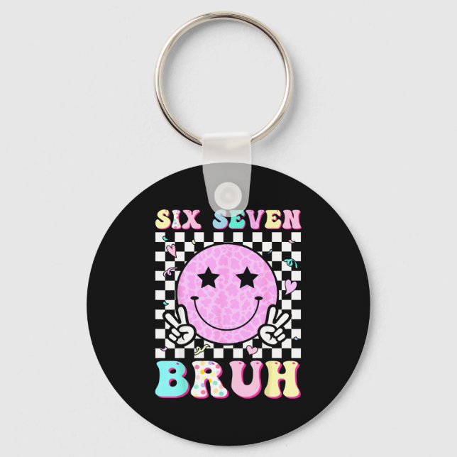 Funny 67 Meme Happy Face 6-7 Boys Kids Teens Six S Keychain (Front)