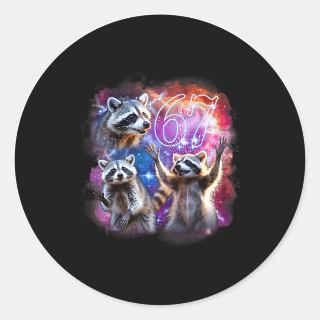 Funny 67 Meme Racoon Howling At The Moon Six Seven Classic Round Sticker (Front)