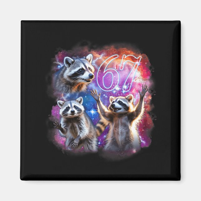 Funny 67 Meme Racoon Howling At The Moon Six Seven Magnet (Front)