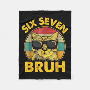Funny 67 Meme Six Seven Bruh Cat Vintage Gen Z Alp Fleece Blanket