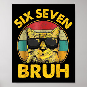 Funny 67 Meme Six Seven Bruh Cat Vintage Gen Z Alp Poster
