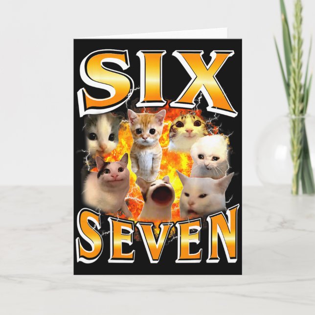 Funny 67 Meme Six Seven Cat Meme Funny Bootleg Gra Card (Front)