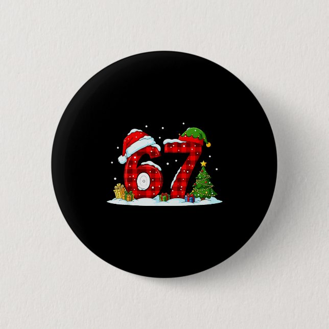 Funny 67 Meme Six Seven Christmas Buffalo Red Plai Button (Front)