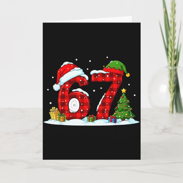 Funny 67 Meme Six Seven Christmas Buffalo Red Plai Card (Front)