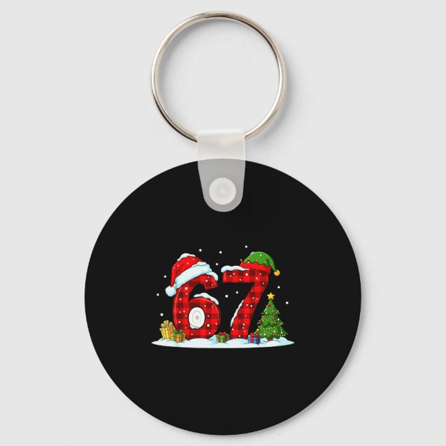 Funny 67 Meme Six Seven Christmas Buffalo Red Plai Keychain (Front)
