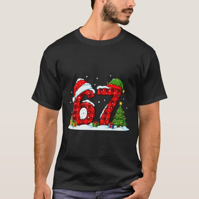 Funny 67 Meme Six Seven Christmas Buffalo Red Plai T-Shirt (Front)
