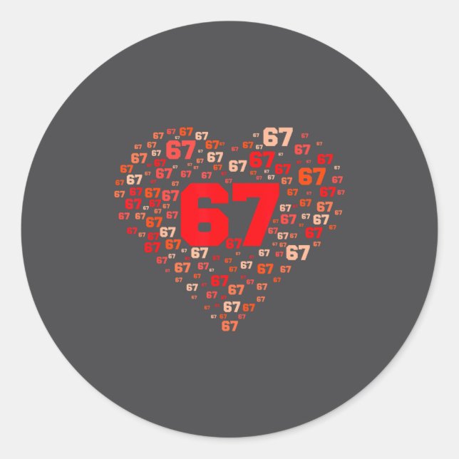 Funny 67 Meme Six Seven Heart Matching Couples Val Classic Round Sticker (Front)