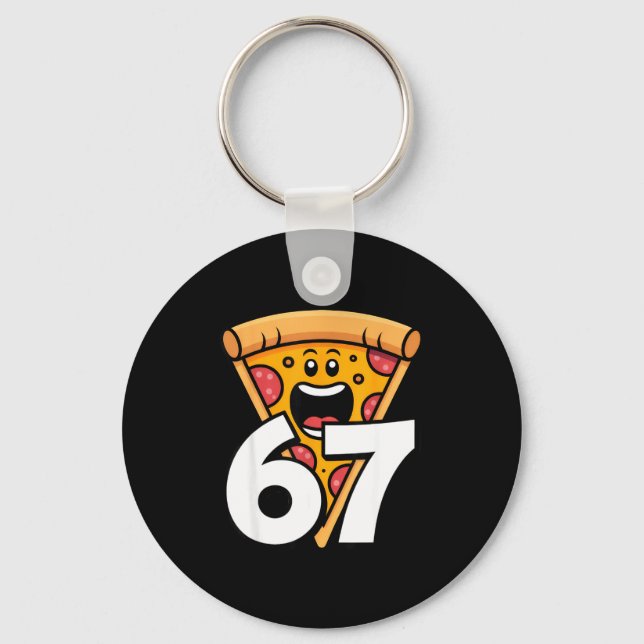Funny 67 Meme Six Seven Humor Food Zza  Keychain (Front)
