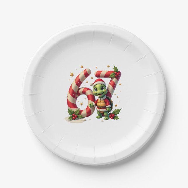 Funny 67 Meme Turtle Christmas PJm Men Women Famil Paper Plates (Front)