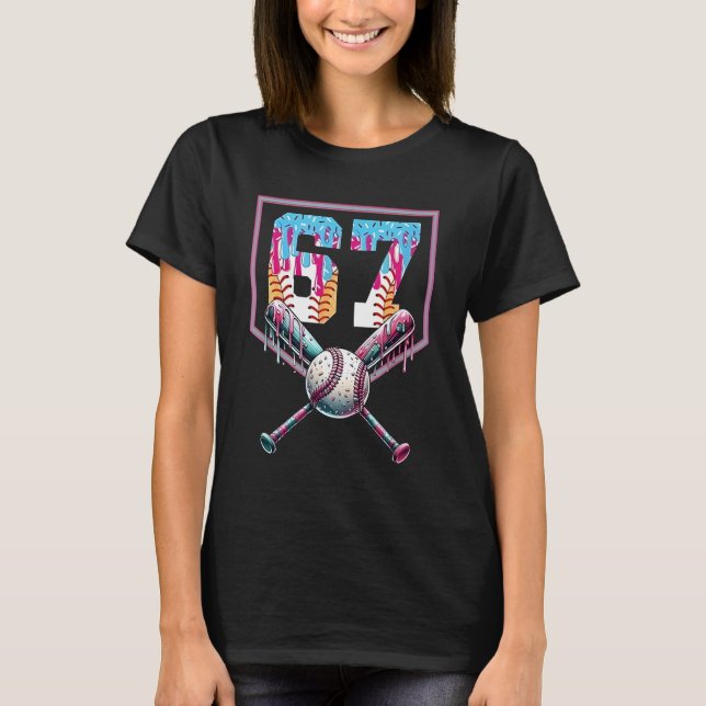 Funny 67 Number Creative 6 7 and Baseball T-Shirt (Front)