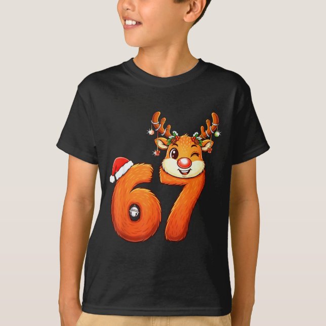 Funny 67 Reindeer Christmas Six Seven Meme 6 7 Tee (Front)