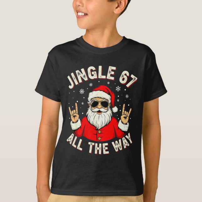 Funny 67 Rock On Santa Six Seven Trendy Meme Holid T-Shirt (Front)
