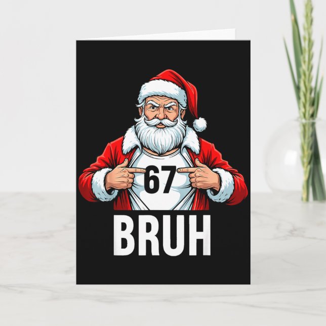 Funny 67 Six Seven Bruh Meme Christmas Santa Men W Card (Front)