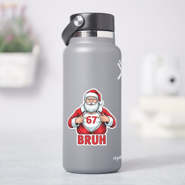 Funny 67 Six Seven Bruh Meme Christmas Santa Sticker (HydroFlask)