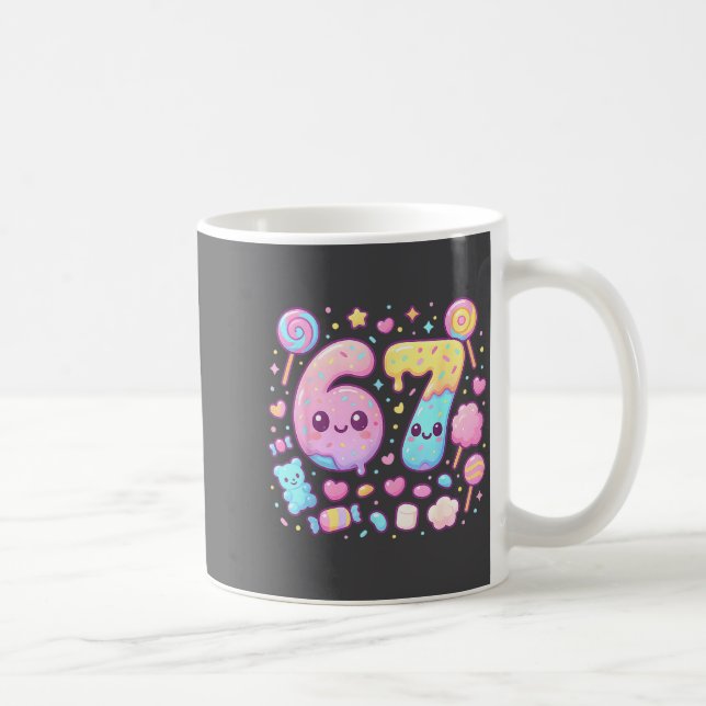 Funny 67 Six Seven Candy 6 7 Meme Gen Alpha Kawaii Coffee Mug (Right)