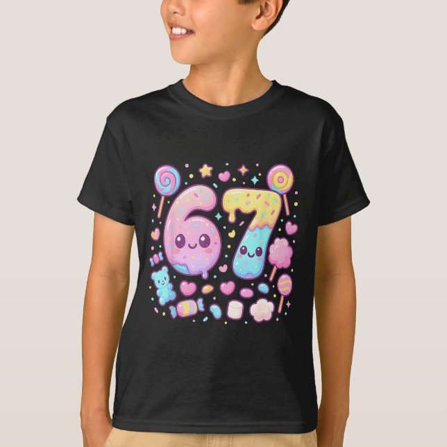 Funny 67 Six Seven Candy 6 7 Meme Gen Alpha Kawaii T-Shirt (Front)
