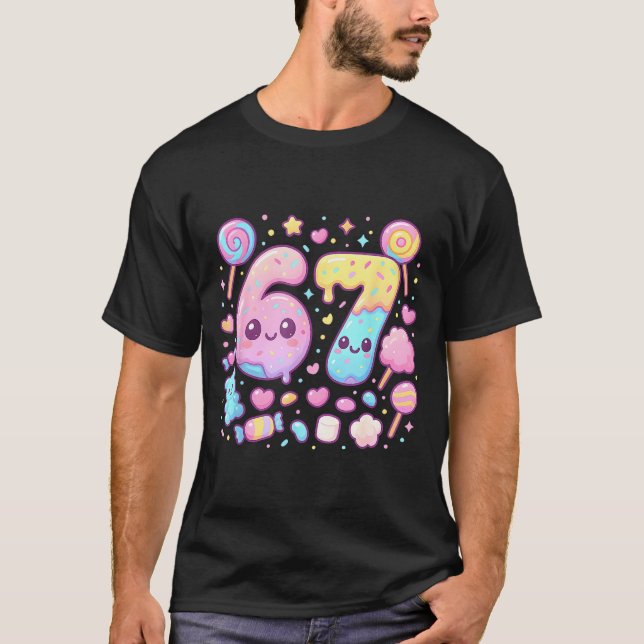 Funny 67 Six Seven Candy 6 7 Meme Gen Alpha Kawaii T-Shirt (Front)